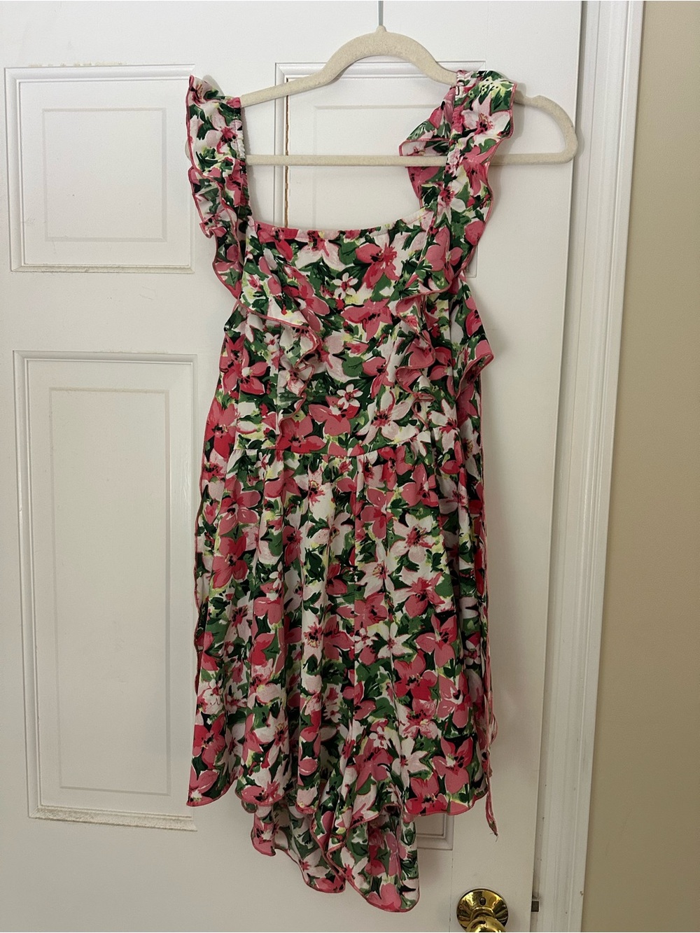SHEIN Pink & Green Floral Ruffle Romper